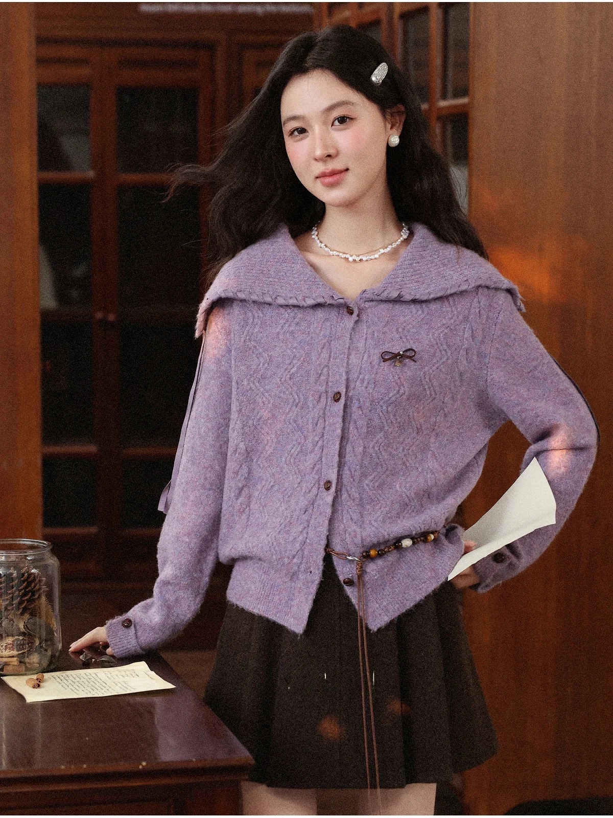 

Romantic Purple Long Sve Ne Sweater Women's Faion Aosphere Private Collection Autumn Winter New Sle Warmth