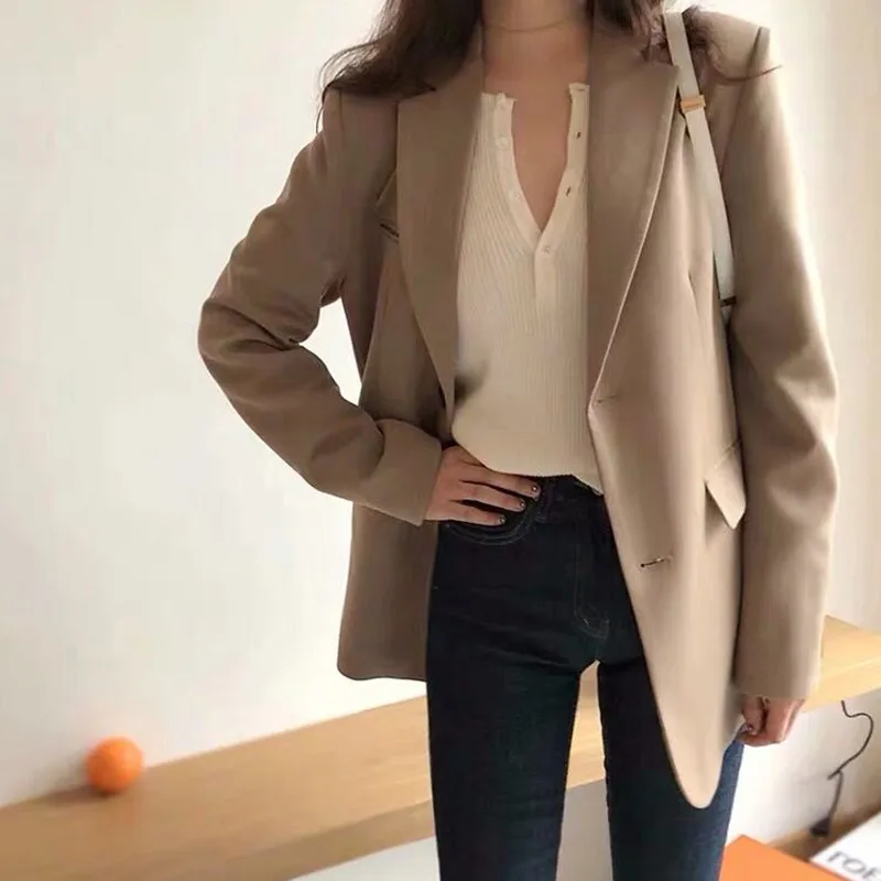 Blazer Women Hot Sale Solid Elegant Office Ladies Classic Womens Blazers Casual Long Single Breasted Korean Fashion Clothing