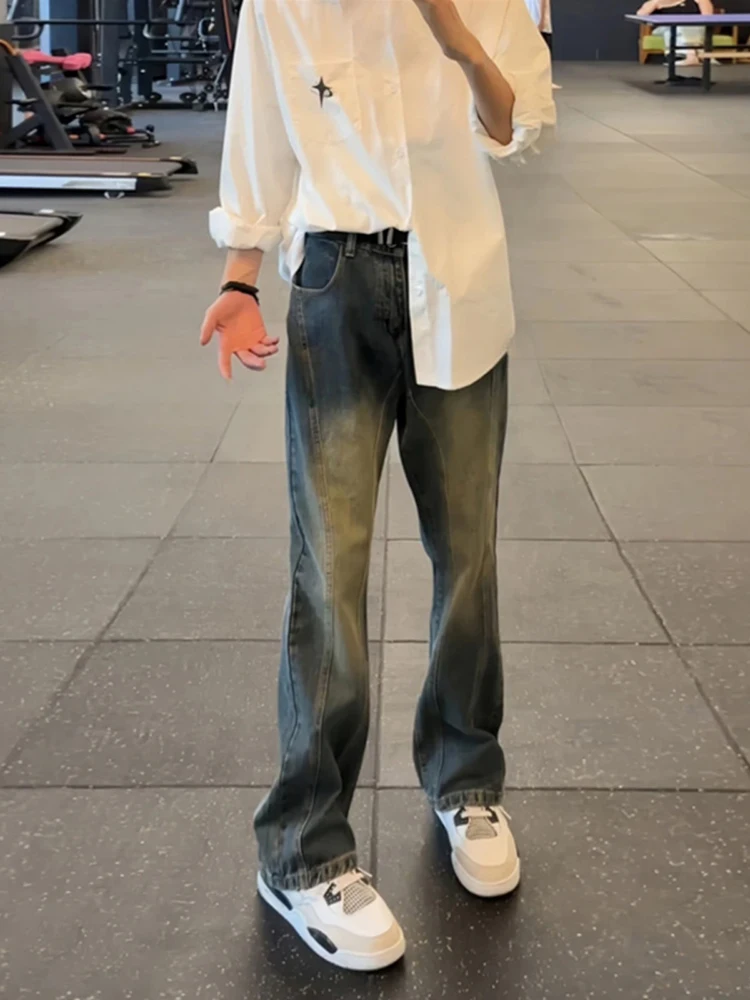 

Темно-синие джинсы-колокольчики, женские весенне-осенние прямые лоскутные облегающие джинсовые брюки в американском стиле High Street Sle