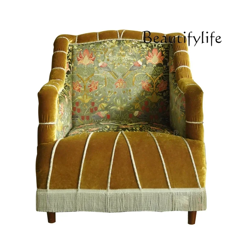 B4 Nordic Medieval Style Embroidery Single Sofa Two-color Three-dimensional Velvet Retro Pattern