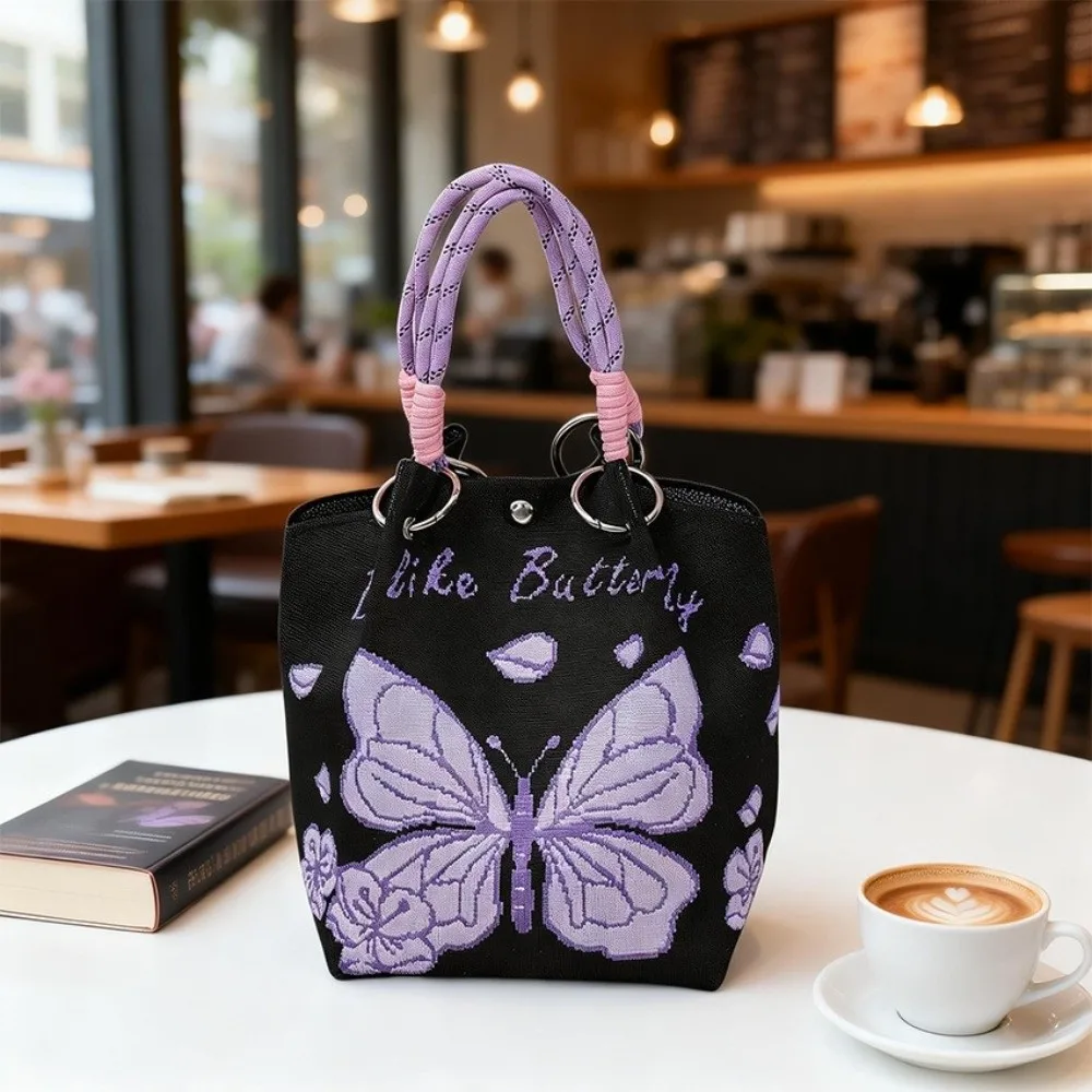 Tragbare Blumenmuster-Stricktasche, Handgefertigte Schultertasche mit Großer Kapazität, Gewebte Tragetasche mit Ringschnalle für Frauen und Mädchen – Detail 9
