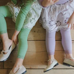 Girls Pants 2025 Spring New Korean Girls Cotton Comfortable Lace Solid Elastic Base Pant Girls Leggings