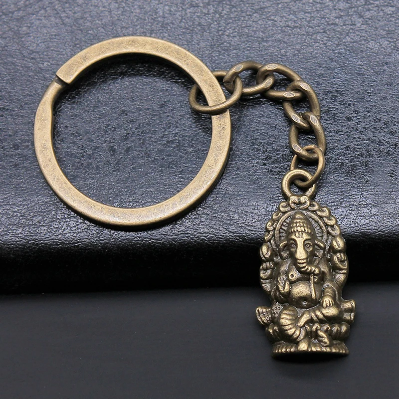 1PC Fashion Men Keychain DIY Metal Holder Chain Vintage Ganesha Buddha Elephant Silver Bronze Color Pendant Gift