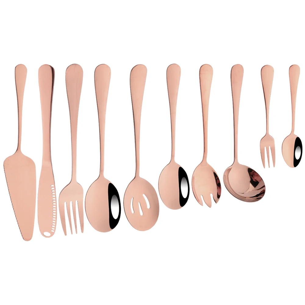 

Wedding Rose 10Pcs Dinnerware Butter Knife Fruit Fork Soup Spoon Mirror Cutlery Restaurant Service Home Tableware Flatware Set