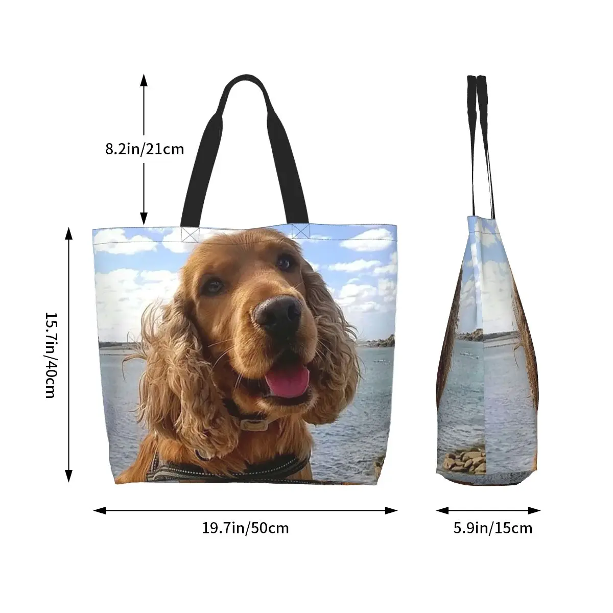 Funny Cool Cocker Spaniel Dog Animal Shopping Tote Bag Canvas Large Capacity Shoulder Bags Shopper Grocery Handbag for Women