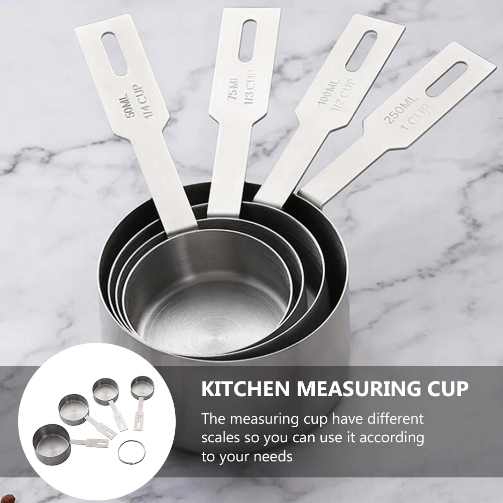 

4 Pcs Stainless Steel Measuring Cups Kitchen Baking Tools Graduated Scale Set for Liquid Powder Coffee Home Use Stackable