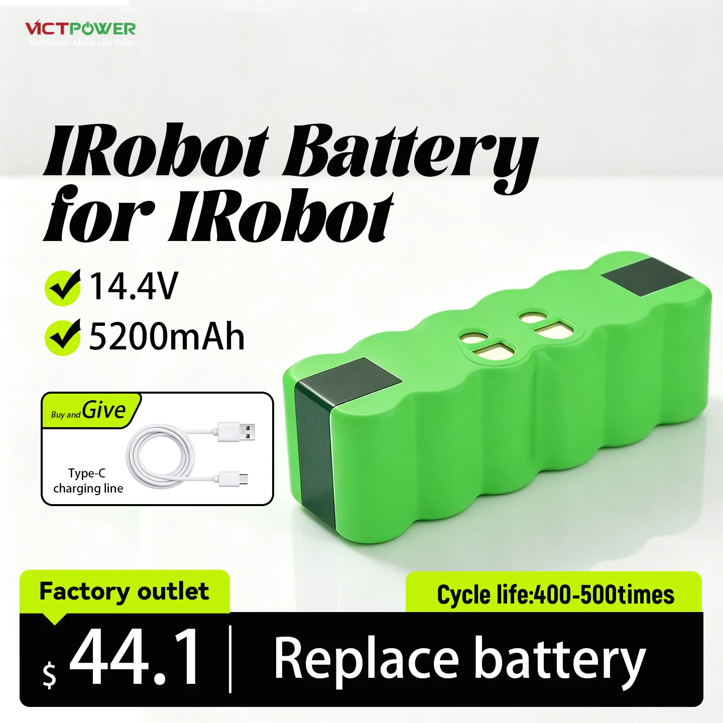 Victpower 14.4v 5200mAh Lithium Replacement IRobot Battery for IRobot Roomba 500/600/700/800 Full Series Sweeper Vaccum Cleaner