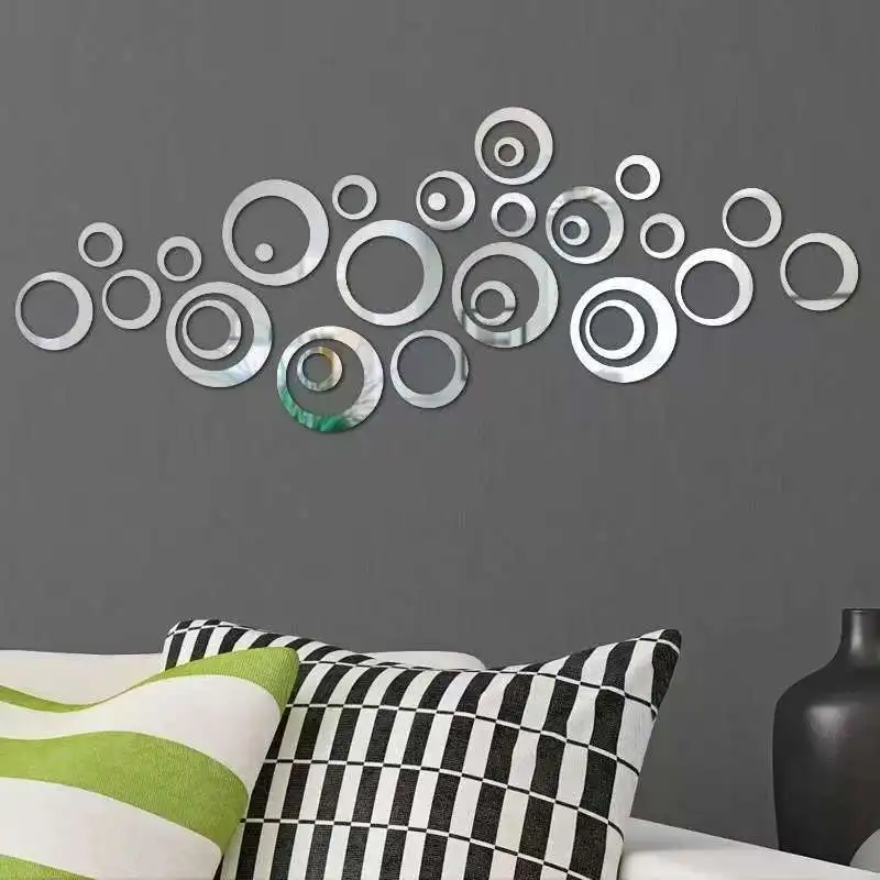 24pcs Circular Mirror Wall Stickers Self-Adhesive Acrylic Decals for DIY Office Living Room Bedroom Decor Art Mirror Wallpaper
