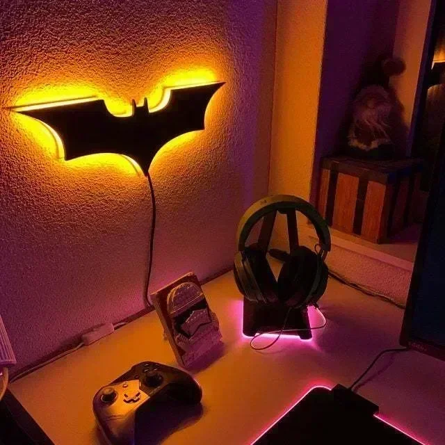 Batmanes โคมไฟกลางคืนสุดเท่, โคมไฟ hiasan dinding kamar tidur gantung ตกแต่งบ้านสร้างบรรยากาศค้างคาวหลากสี3D