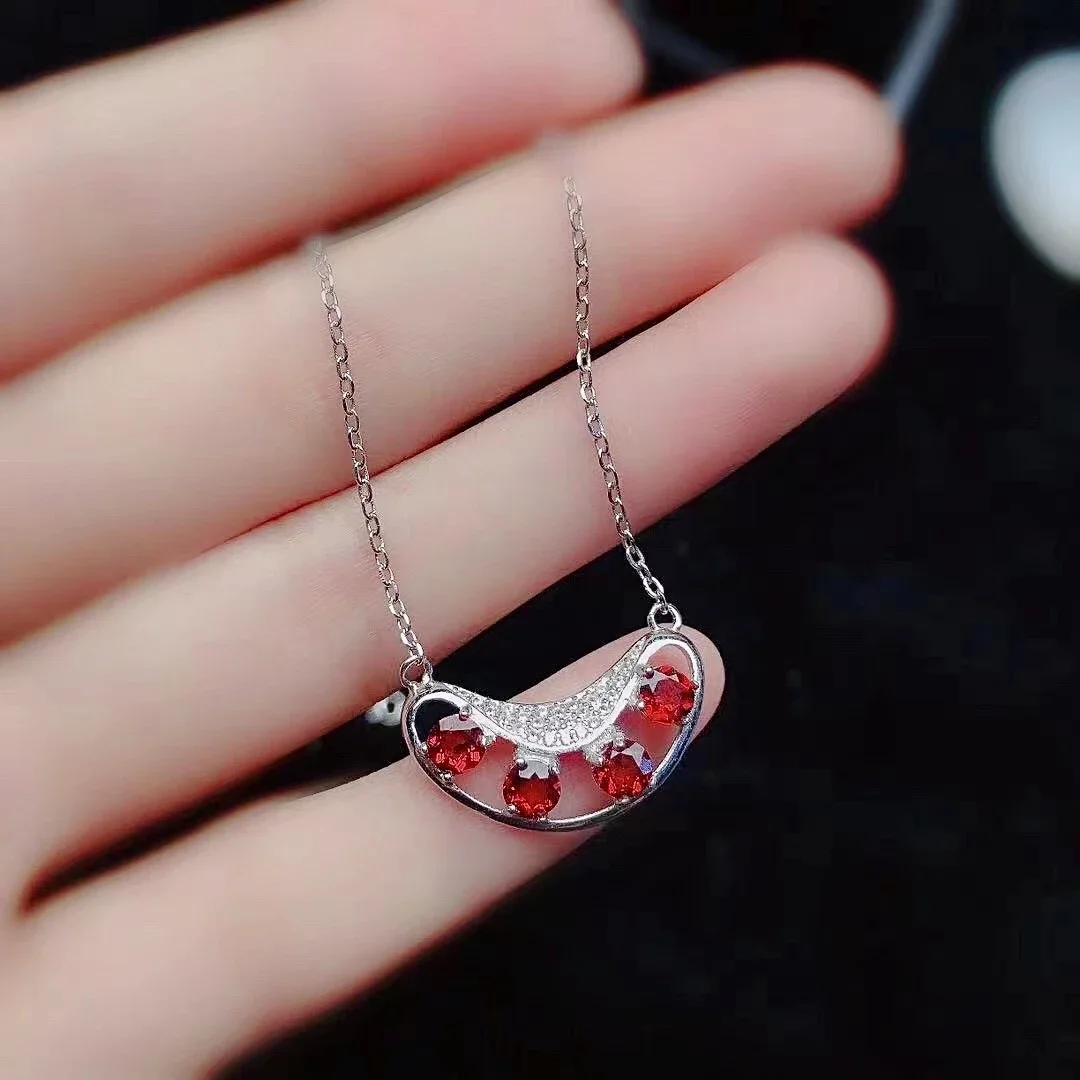 

100% Real 925 Silver Garnet Pendant 4mm Natural Garnet Silver Pendant Sterling Silver Garnet Necklace Pendant Gift for Girl