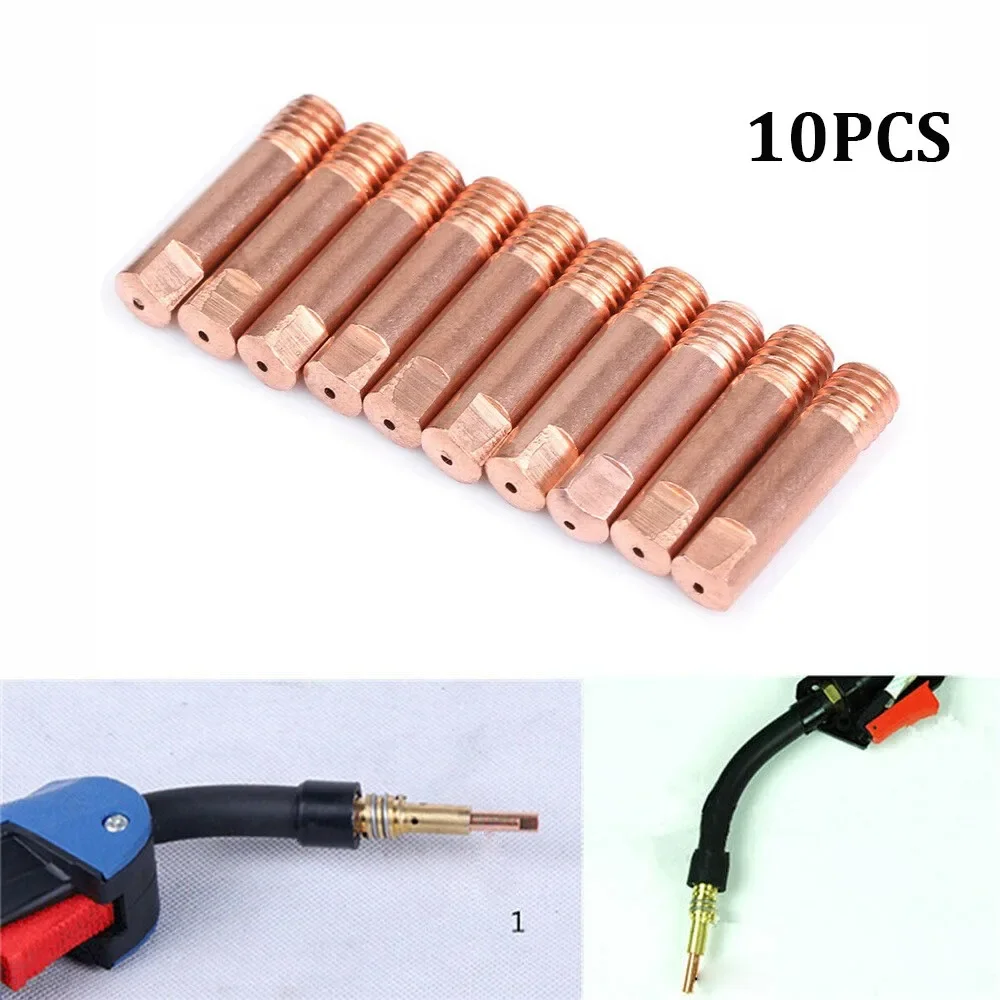 New Useful Mig Welding Contact Tips Length 25mm MB15 (M6) Replacement Welder Flux Cored Wire 0.8mm 10pcs Durable