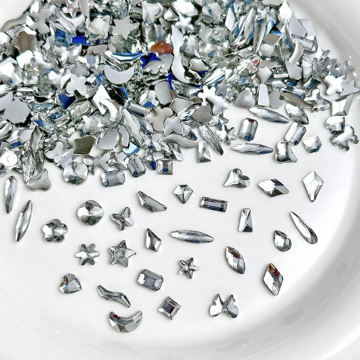 

100Pcs Mini Silver Resin Rhinestone Nail Art Decoration Multi Shape Translucent Rhinestone Nail Charms Manicure DIY Accessories