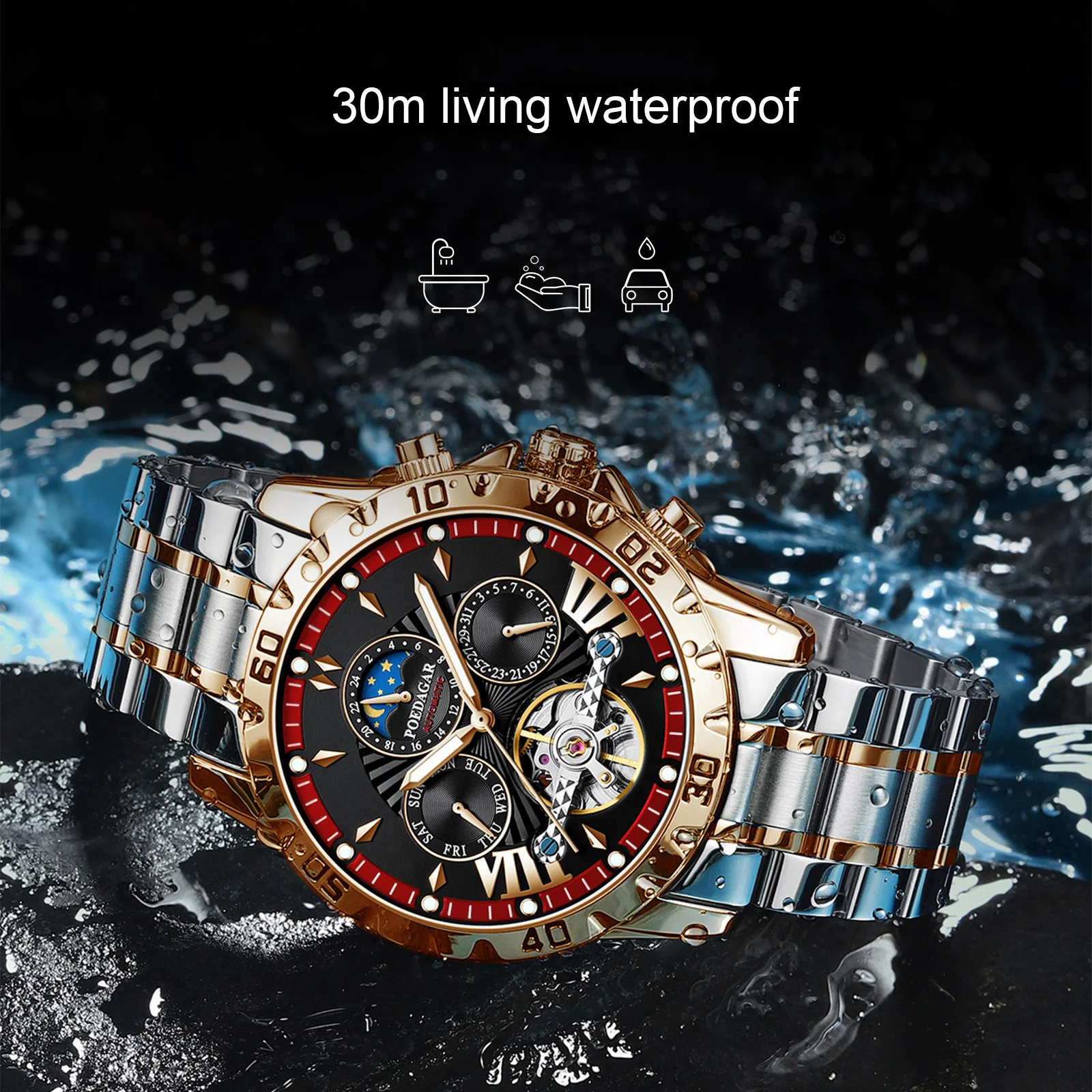 Mens Brand Business Wristwatch Fashion Automatic Mechanical Watch Luxury Tourbillon Man Waterproof Sport Calendar Luminous Clock