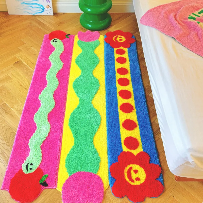 30x150cm Colorful Tufted Rug Non Slip Floor Mat Cute Kawaii Bedroom Bedside Runner Kids Room Door Foot Mat Home Decoration