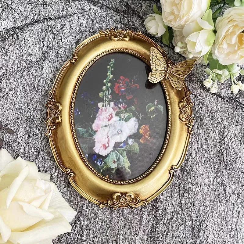 

Vintage Carved Gold Oval Resin Photo Frame Baroque Style Ornate Table Decor Wedding Centerpiece Shooting Prop Gift For Women