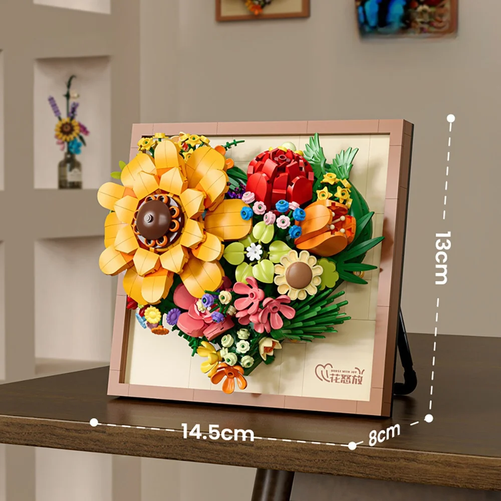 Sonnenblumen-Bausteine Blumenstrauß-Set, Lebendige Florale Heimdekoration, Kreatives Künstlerisches Modellbausatz, Einzigartiges Sammlerstück Geschenk