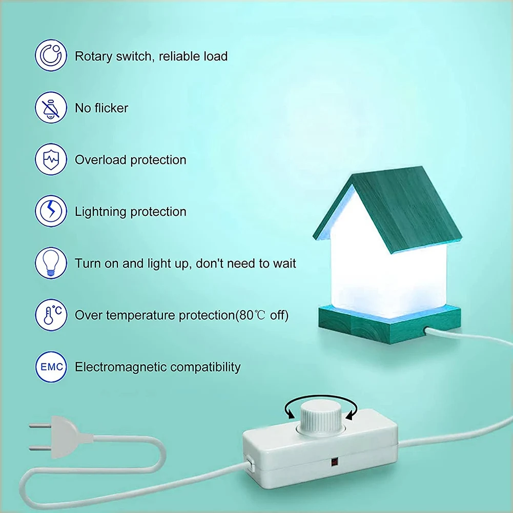 Inline LED Dimmer Switch, Built-in Rotary ON/OFF and Knob Control Dimmer for Dimmable 3-100W LED/Incandescent White