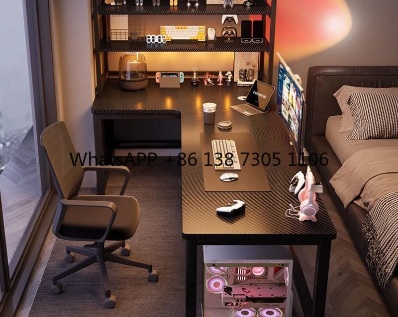

Corner computer desk bedroom household double corner L-shaped bookshelf integrated office