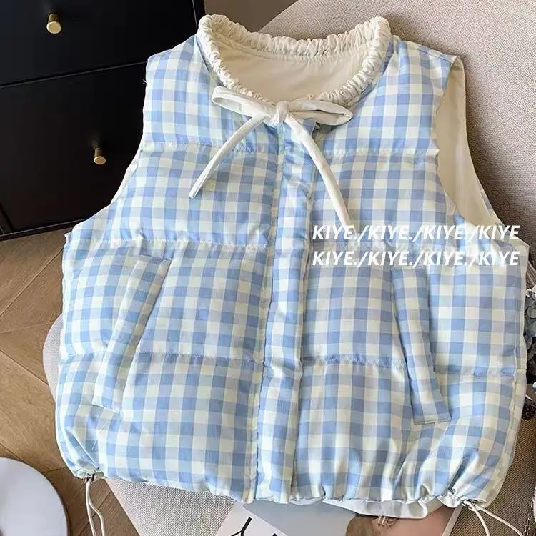 Super Good-looking Stacked Cotton Vest for Girls Spring Autumn Winter New 2026 Korean Fashion Plaid Vest