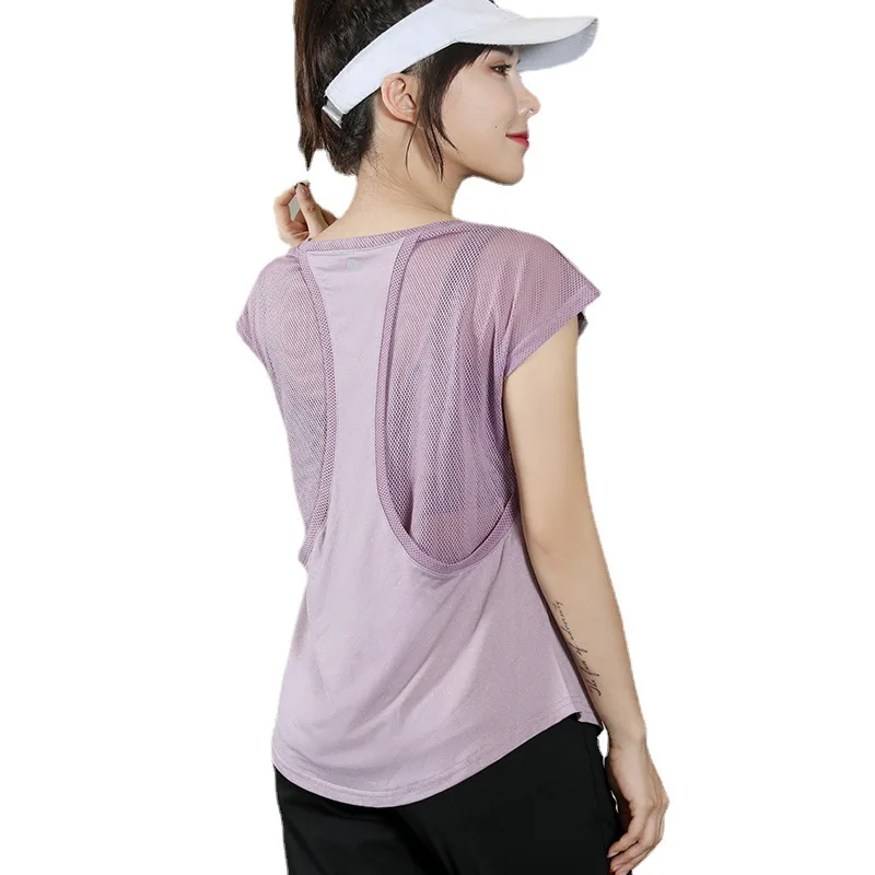 Women Yoga Shirt Mesh Loose Short Sleeves T Shirt Female Summer Fashion Sports Fitness Workout Yoga Tops Women Clothing