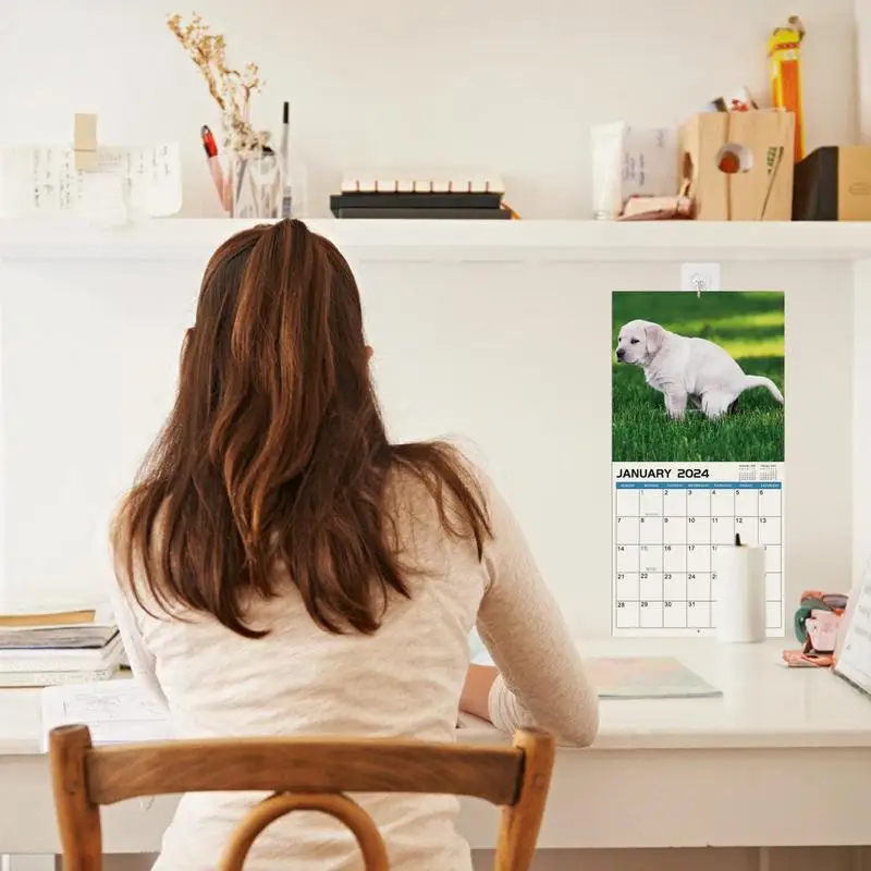 Dogs Pooping Calendar 2024 Dog Nature Calls Monthly Calendar Funny Wall Art Gag Humor Gift Prank Calendar 2024 Calendar For