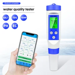 Blue Tooth 5 in 1 PH EC TDS Salinity TEMP Meter Water Quality Tester Smart Online Monitor APP Control for Aquarium Pool Hydropon