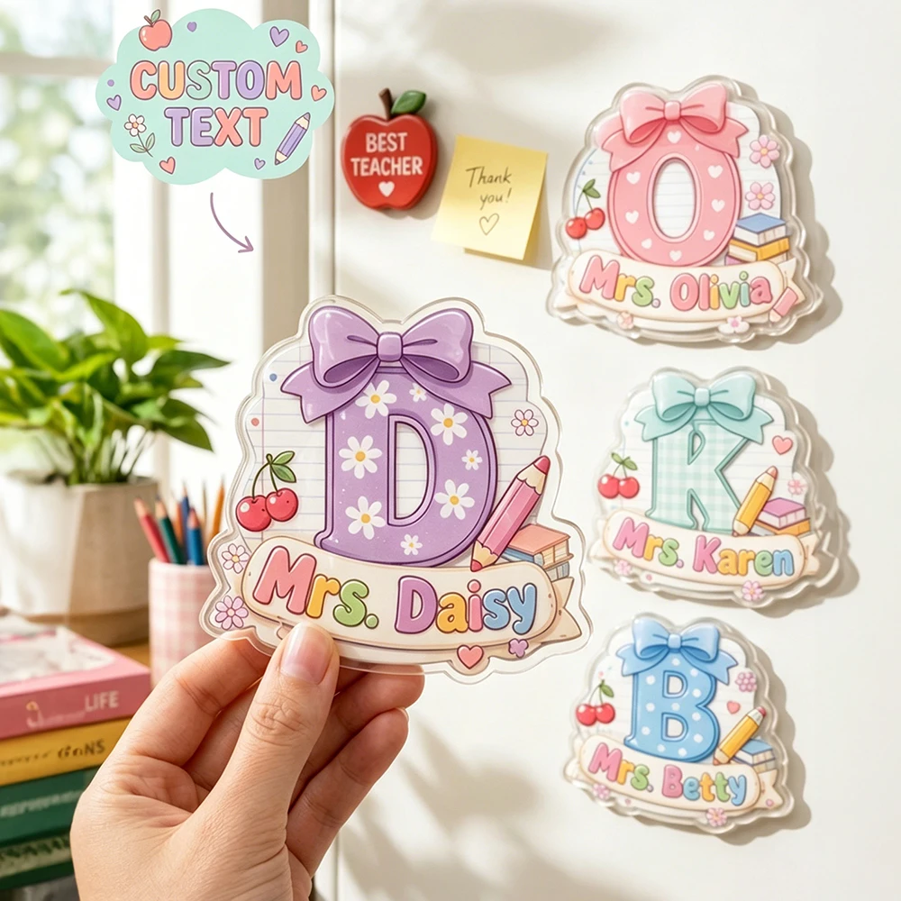 Custom Initial Letter Name Acrylic Refrigerator Magnet,Teacher Appreciation Gift,Birthday,Back To School Present,Kitchen Decor
