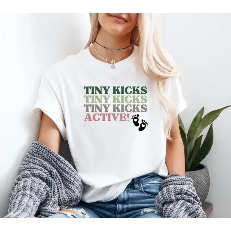 Tiny Kicks Active T Shirt Heavy Cotton for Expecting Mom Lovely Future Birth Announcement Top