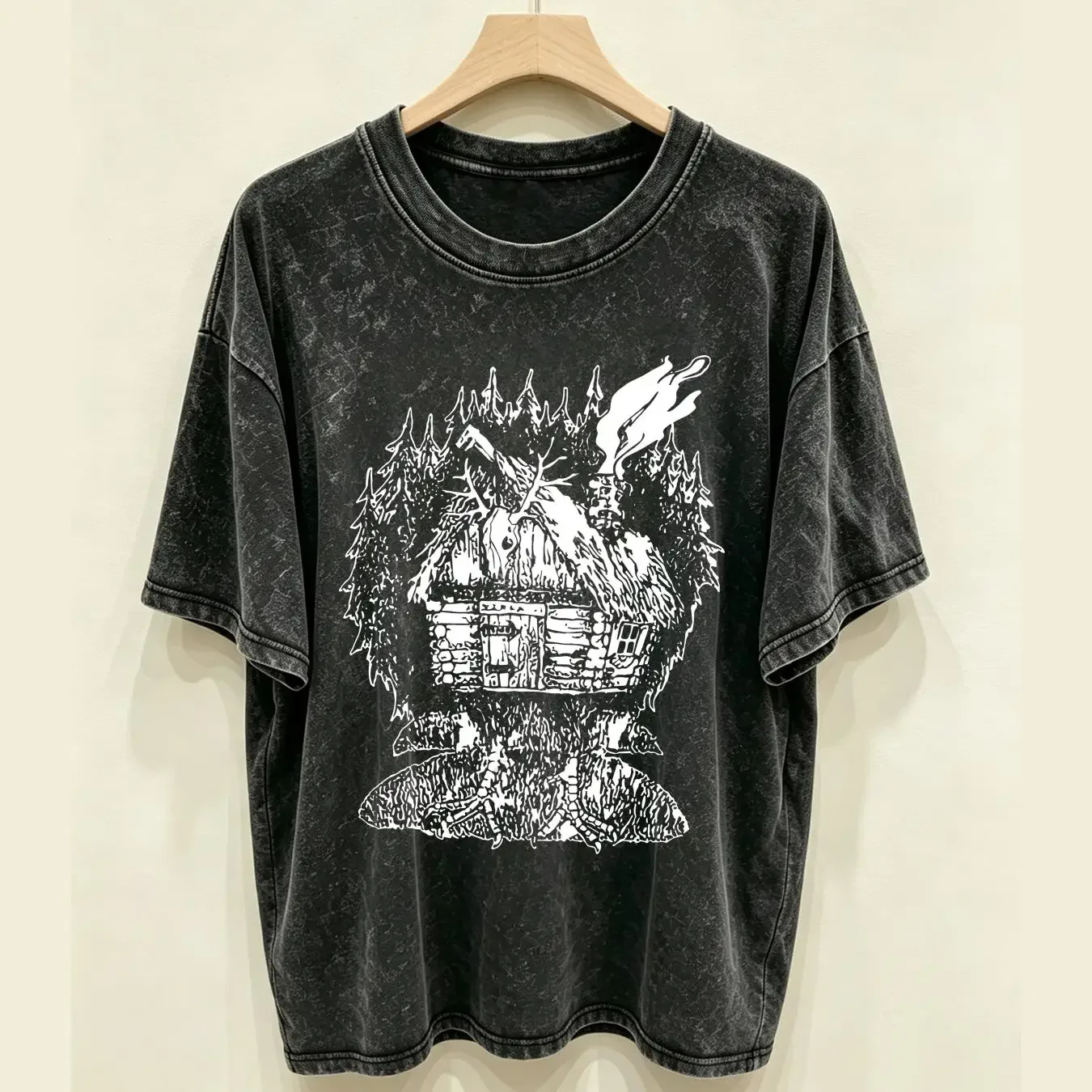 washed T Shirt Baba Yaga Hut DnD Gothic Occult Folklore Dark Fairy Tale Slavic by Mike Vivisector long or short sleeves homme