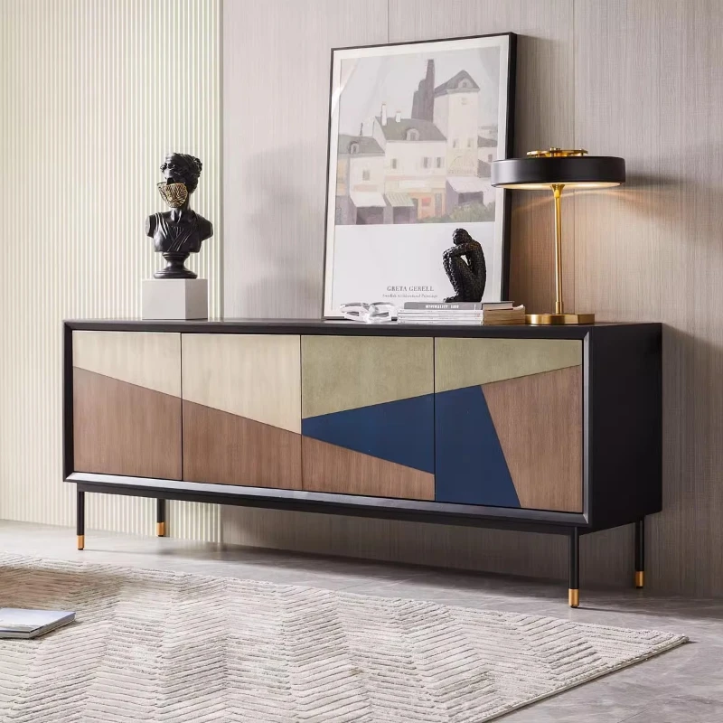 Italienische leichte Luxus-TV-Ständer, moderne, einfache, solide schwarze Wohn-TV-Ständer, Wohnung, minimalistische Wohnmöbel, Ein Fernseher