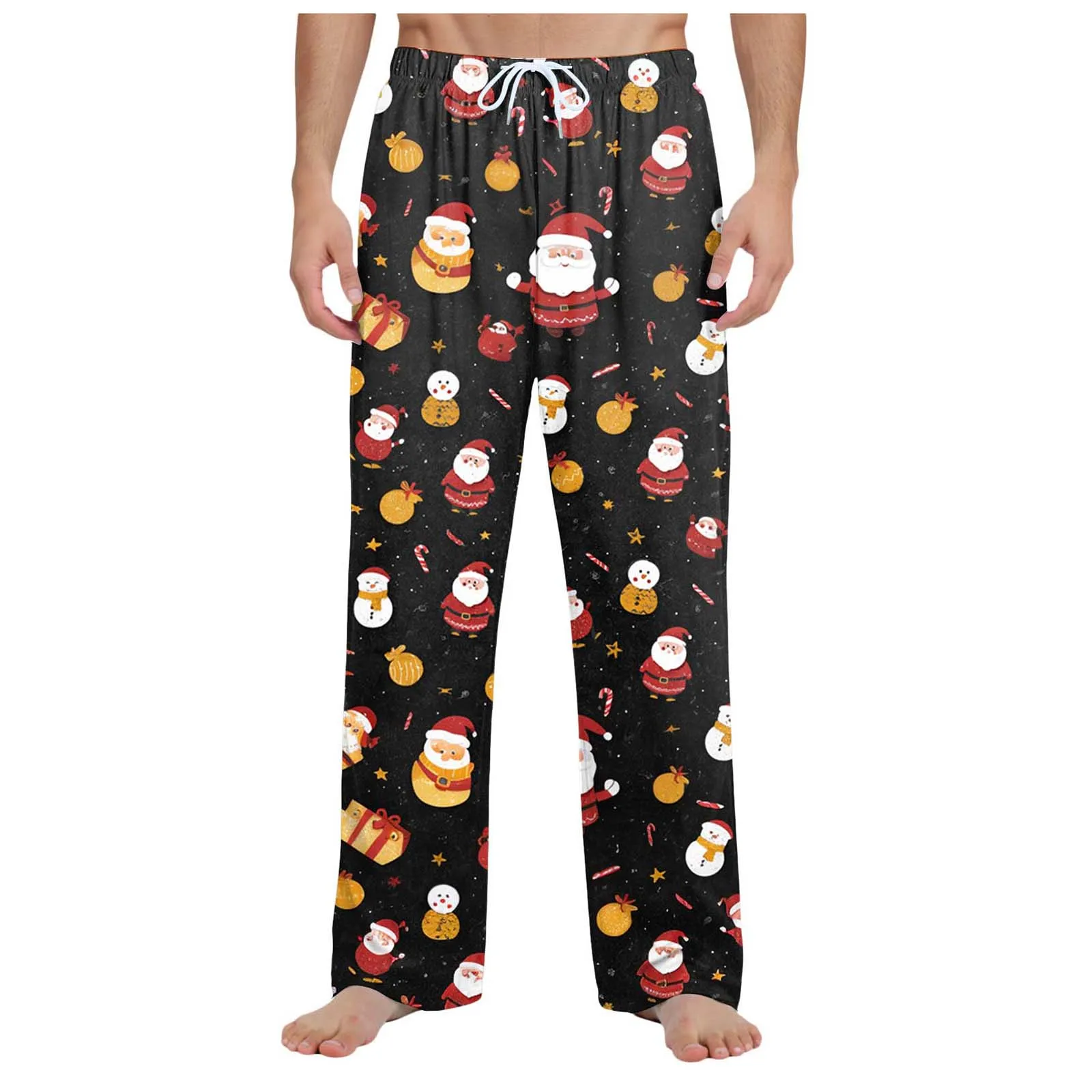 

Men's Festive Christmas Sleepwear Men's Christmas Printed Home Elastic Pants Leisure Straight Pajamas Soft Holiday Sleepwear
