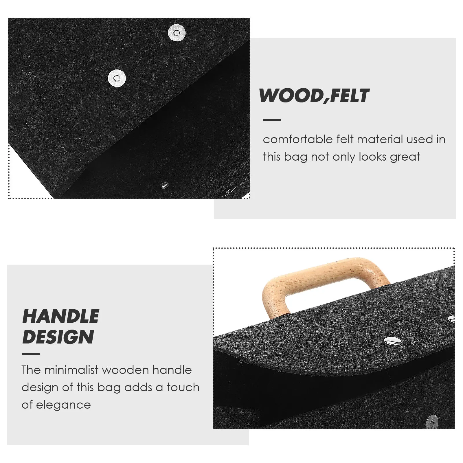 

Stylish Wooden Handle Felt Tote Bag Functional File Storage Pouch for Office Business Commute Large Capacity Document Organizer