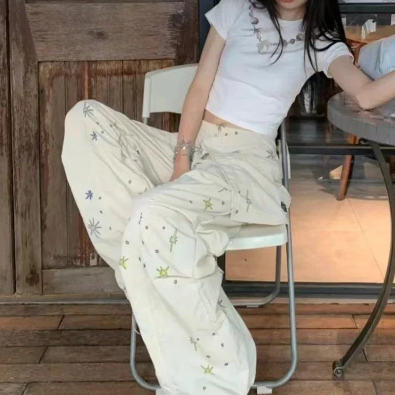 原宿 Y2K だぶだぶのカーゴパンツ女性の夏の新アメリカンヴィンテージハイウエストズボン高品質のファッションカジュアルワイドレッグパンツ