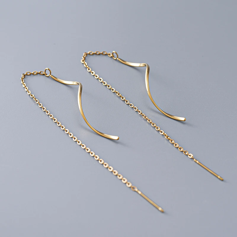 CAOSHI Stainless Steel Wave Threader Earrings for Women Long Tassel Chain Drop Ear Line Hypoallergenic Temperament Lady Jewelry