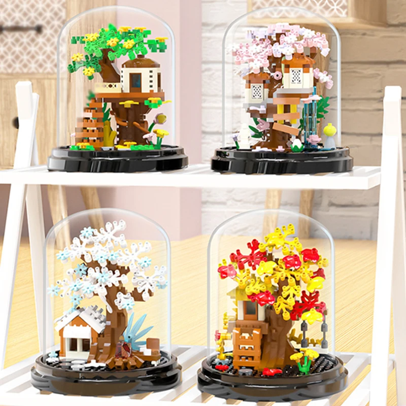 لتقوم بها بنفسك أربعة مواسم تشكيلة زهور غطاء غبار شجرة حلم الكرز منزل النباتات حدائق اللبنات نموذج مجموعات أطفال مجموعات اللعب #3