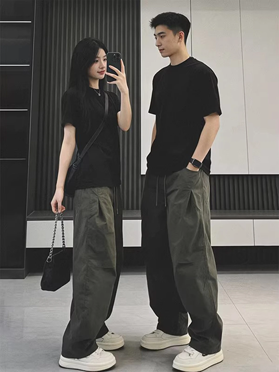 

Мужские и женские брюки в американском стиле, цвета хаки, свободного кроя, с широкими штанинами, повседневные, весенне-летние, со складками