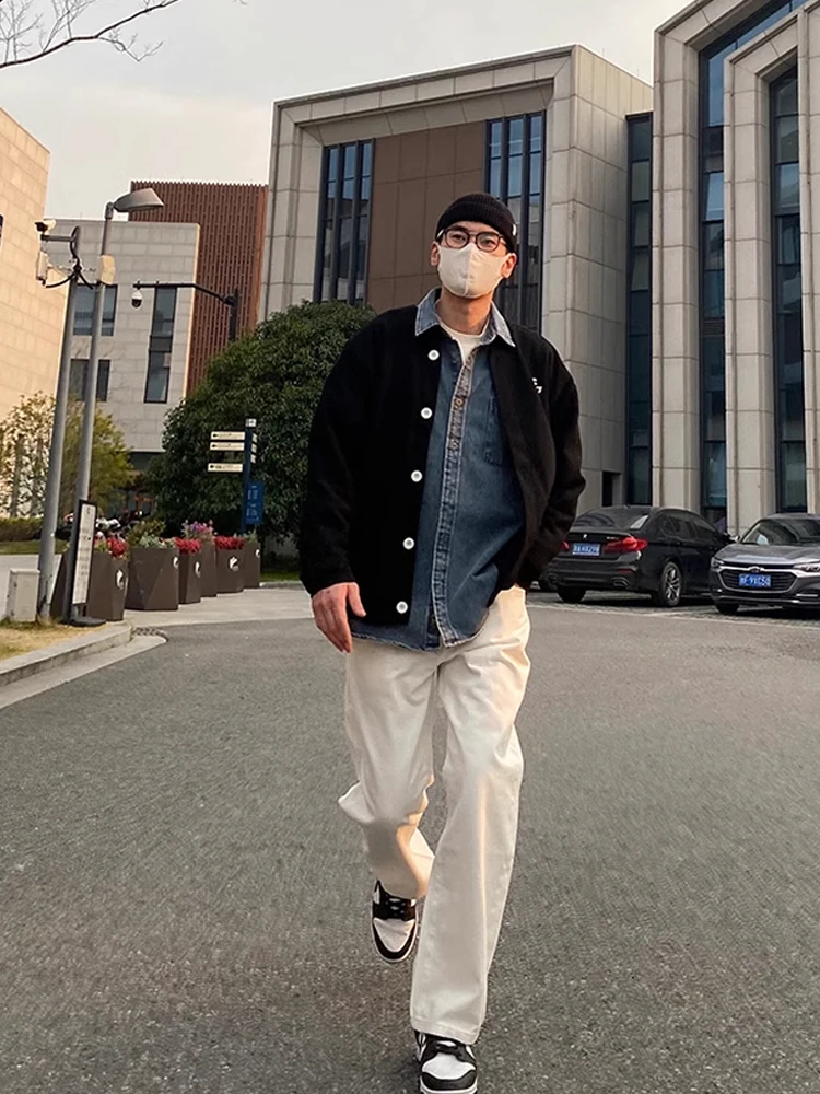 

Slim Straight Jeans Men's High Street American Sle White Denim Pants Youth Trendy Brand Wear Resistant Long Trousers