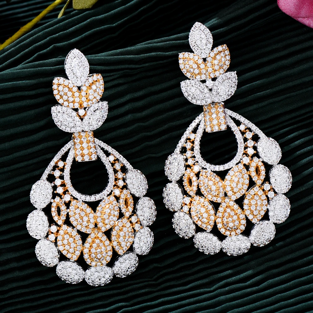 GODKI Big Bicolor flower African Earrings For Women Wedding Party Dubai Bridal Jewelry boucle d'oreille femme Gift Jewelry