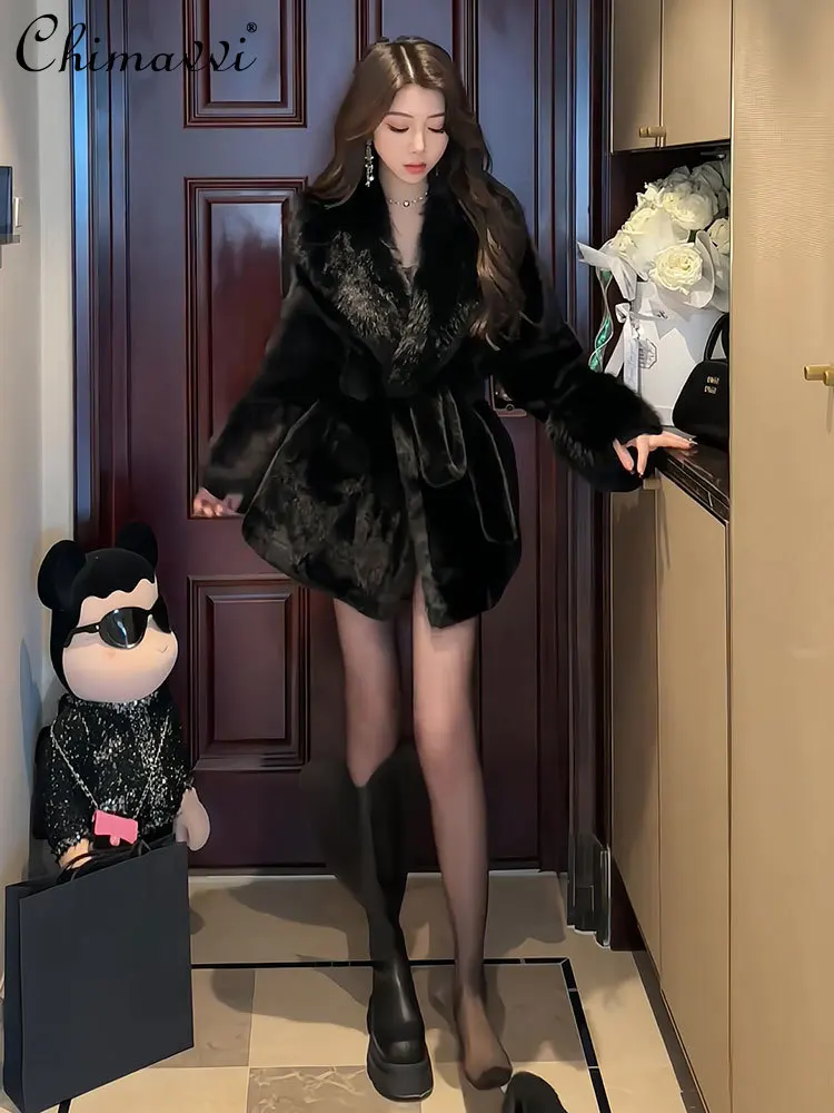 Kawa Futro Płaszcz Damski 2025 Zimowe Ubrania Nowa Ekskluzywna Moda Temperament Duży Futrzany Kołnierz Futrzana Ciepła Kurtka Damskie Top