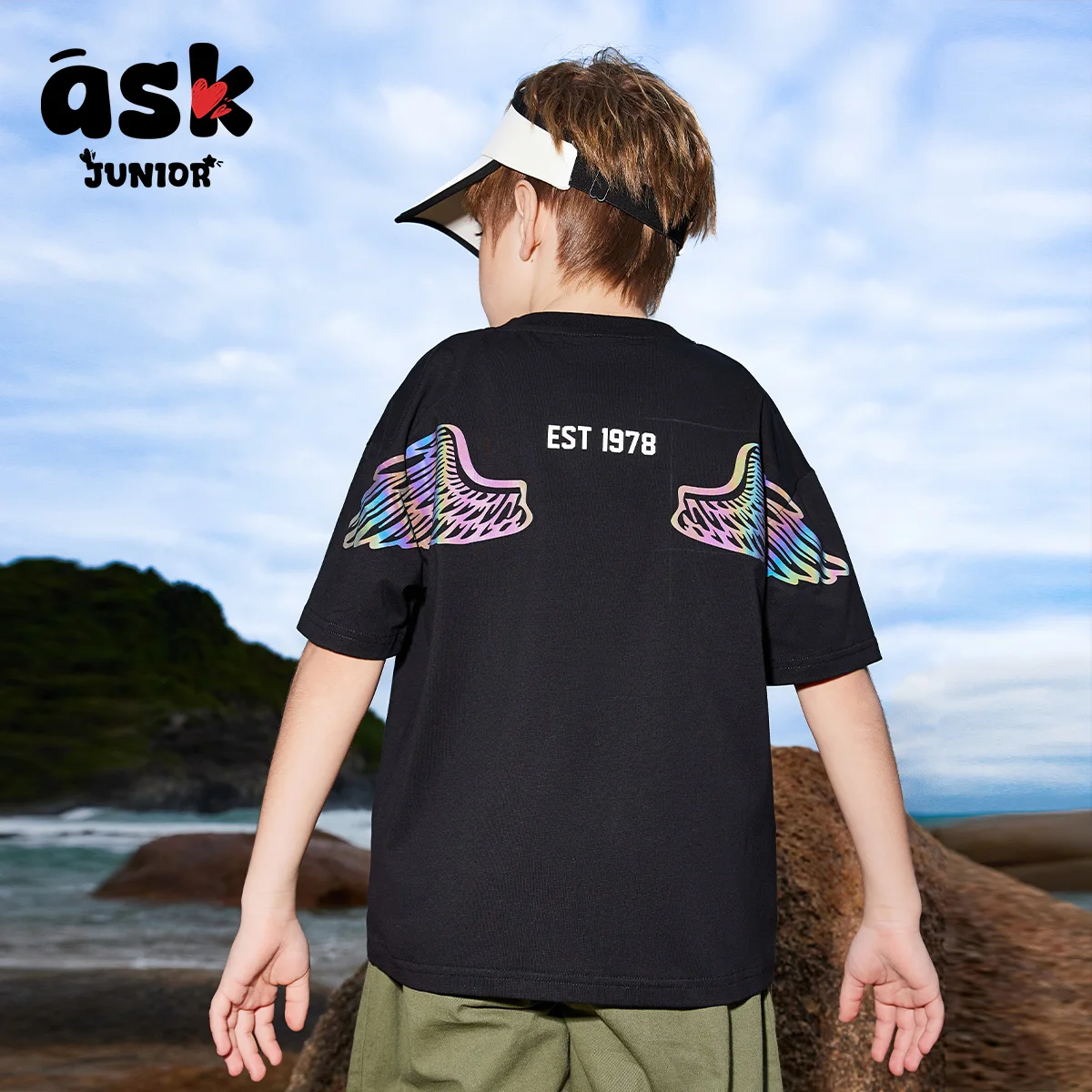 اسأل جونيور ملابس الأطفال المطبوعة العاكسة الملونة الأولاد الصيف أزياء الاتجاه عارضة تنوعا الأطفال تي شيرت #1