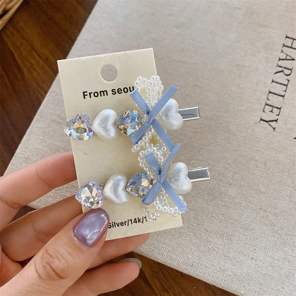 2 Stücke Sanfte Perle Kristall Haarnadel Fee Stil Seitenclip Frauen Täglich Datum Kleid Haarschmuck Süße Haarschleifen für Mädchen – Detail 14