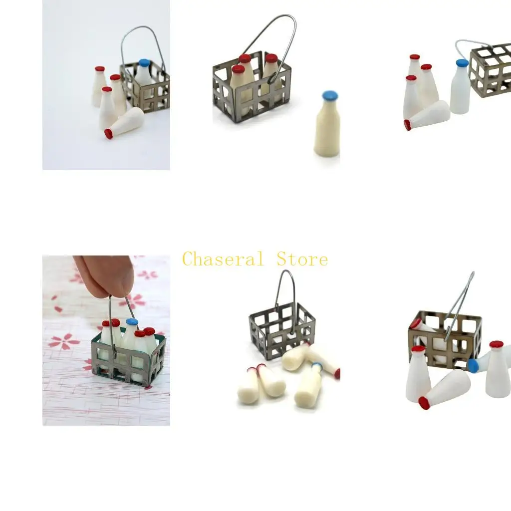 

E7CE Миниатюрный набор бутылочек для молока для кукольных домиков, кухни, столовой и рынка