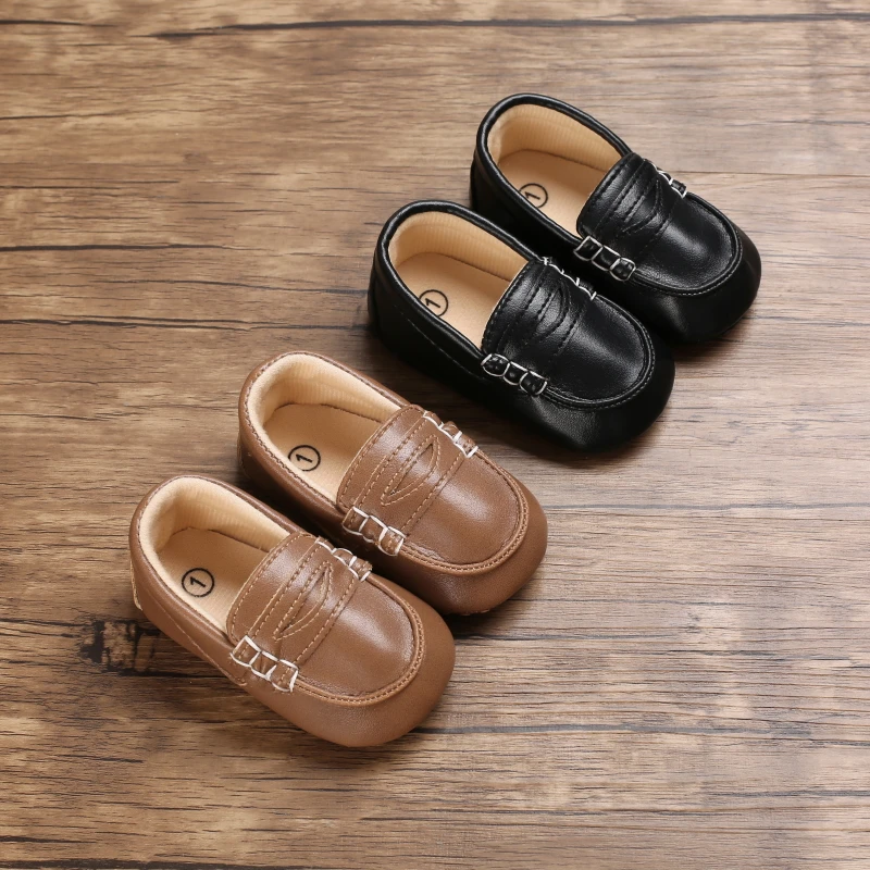 Adorable Black & White Baby Beginner Loafers - Non-Slip Soft Sole, Casual Low-Top Infant Shoes with Decorative Stitching, Lightw