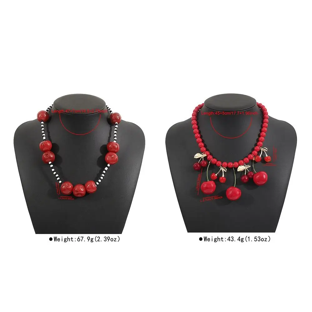 Cute Handmade Fruit Cherry Necklace Korean Style Minority Design Red Bead Necklace Jewelry Accessories Y2K Clavicle Chain Party