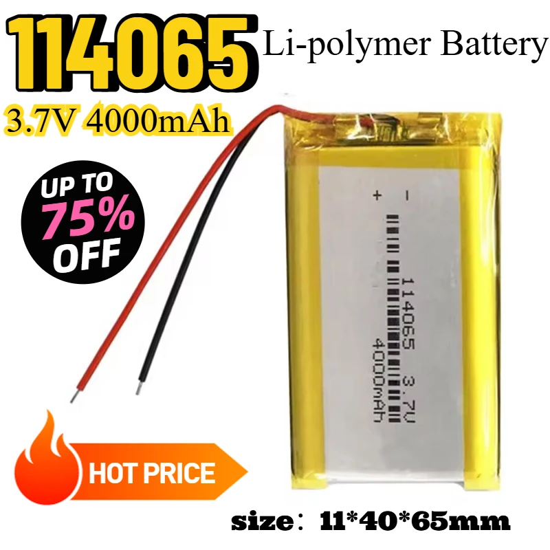Batterie li-polymère 3.7V 4000mAh 114065, Batteries rechargeables au Lithium pour haut-parleur, rasoir, Instrument de beauté, Powerbank