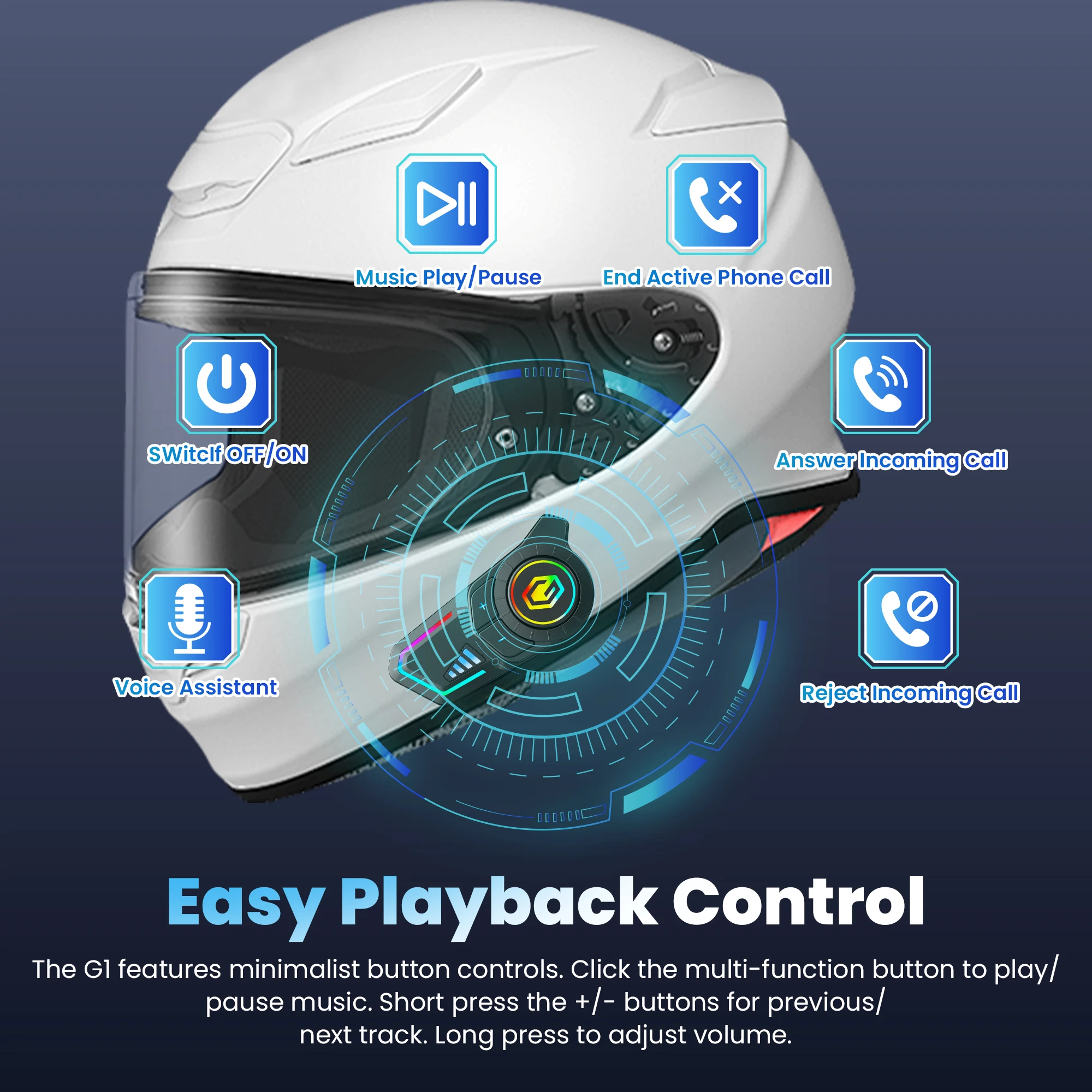 GEARELEC G1 دراجة نارية خوذة سماعة رأس بخاصية البلوتوث حر اليدين دعوة IPX67 مقاوم للماء 1000mAh سماعة مكبرات الصوت HiFi ستيريو RGB ضوء