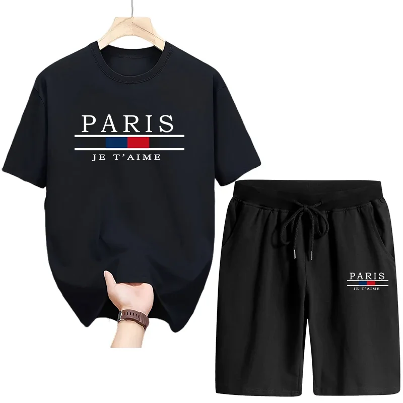 

Paris Print Tracksuit for Man High Quality Pure Cotton T-shirts Quick-dry Shorts 2025 Summer Daily Casual Sporty Fashion Outfits