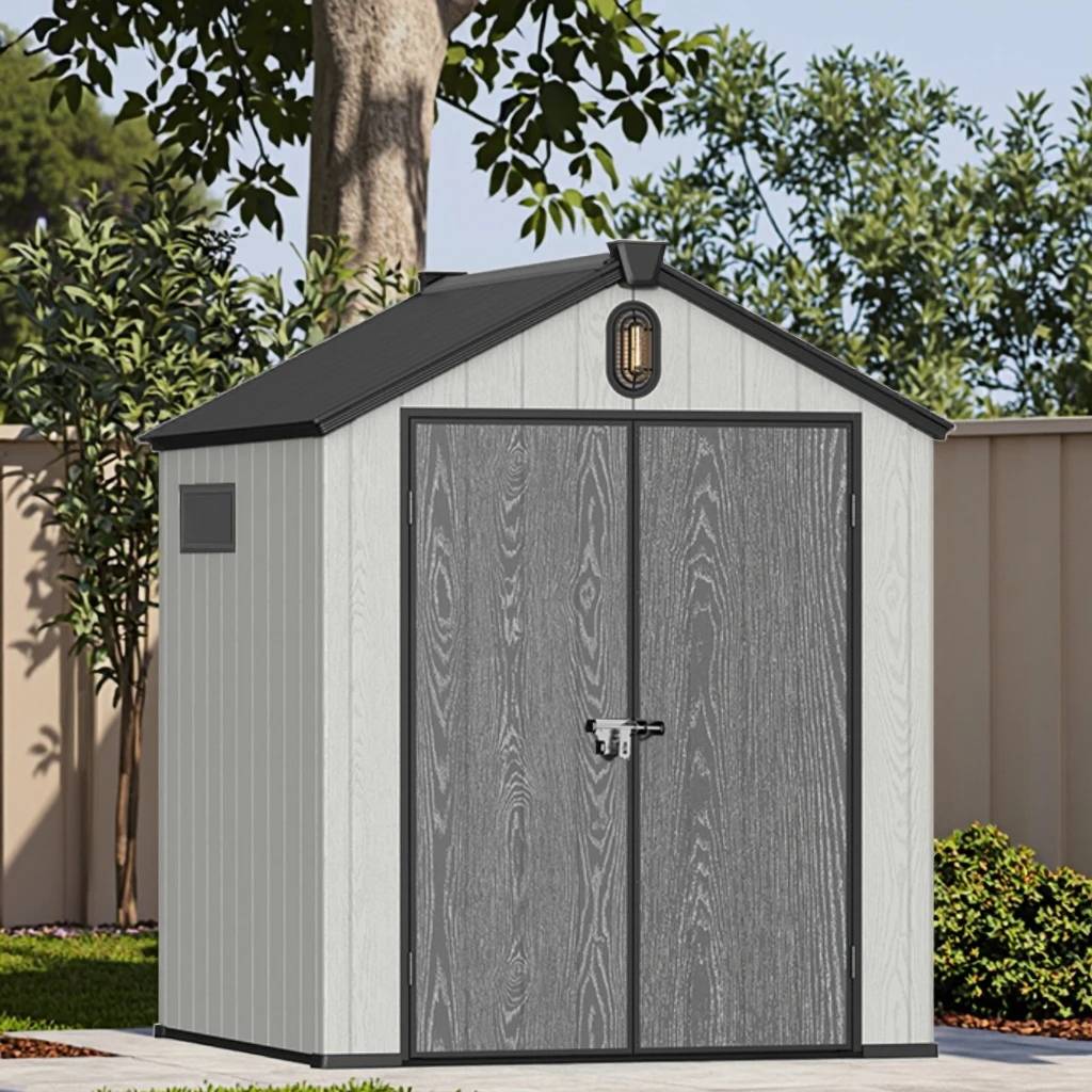 Easily Assembled Rust Resistant Plastic Garden Shed Waterproof UV Protected Outdoor Storage for Beach Chairs Tools customized