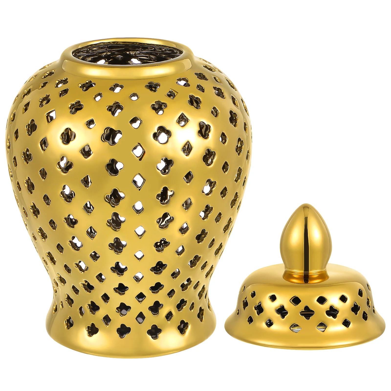 Golden Ceramic General Jar Hollow Out Decorative Flower Vase for Home Garden Wedding Christmas Centerpiece Vintage Planter