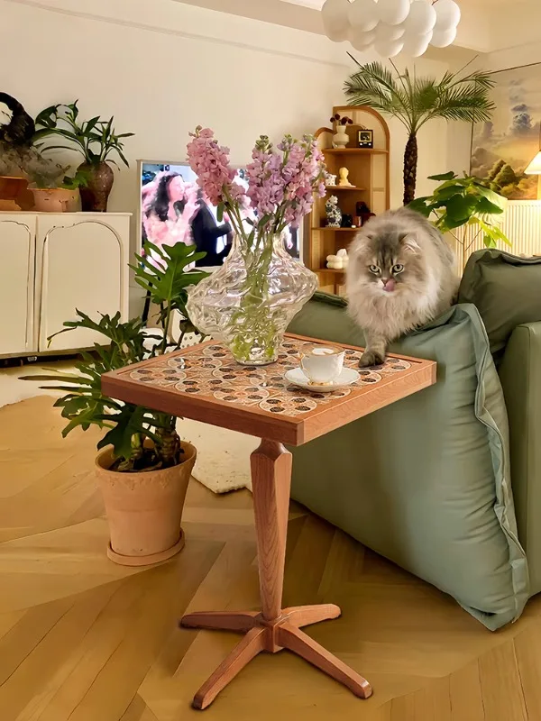 Medium and retro sofa small side few mobile French bedside balcony coffee square furniture cherry solid wood